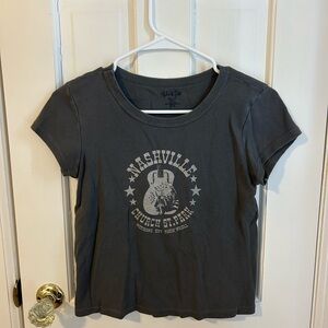 Brandy Melville Dark Gray Nashville Graphic Baby Tee